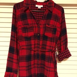 Red Buffalo Plaid Button Front Maternity Top